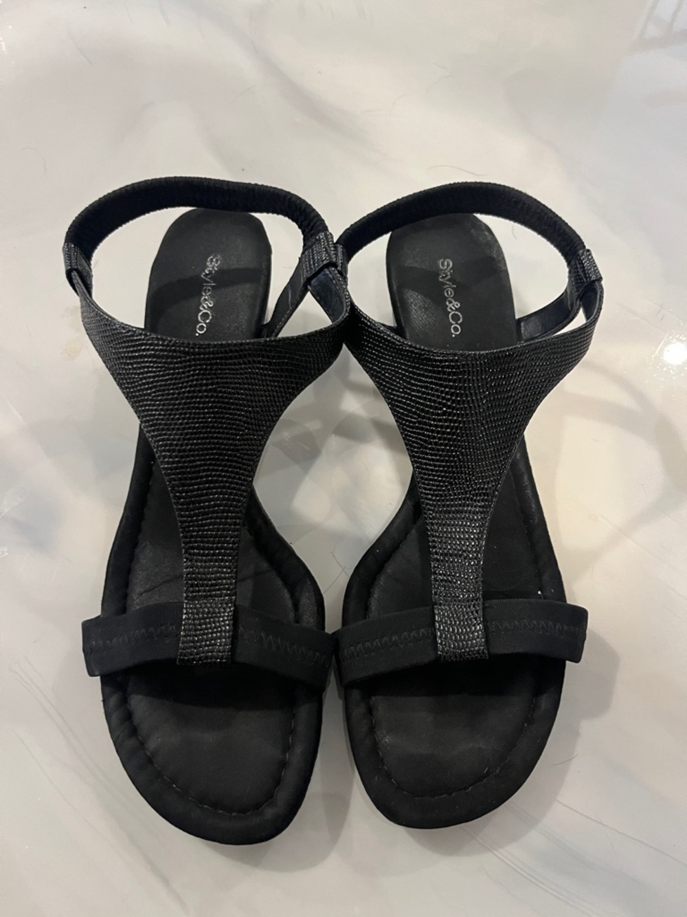 Style & Co. Black Women's T-Strap Slingback Sandals